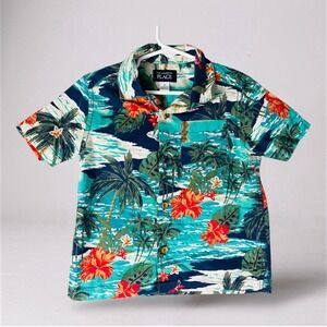 The Childrens Place Boys 4T Hawaiian Shirt Palm Tree Floral Button Up Aloha‎